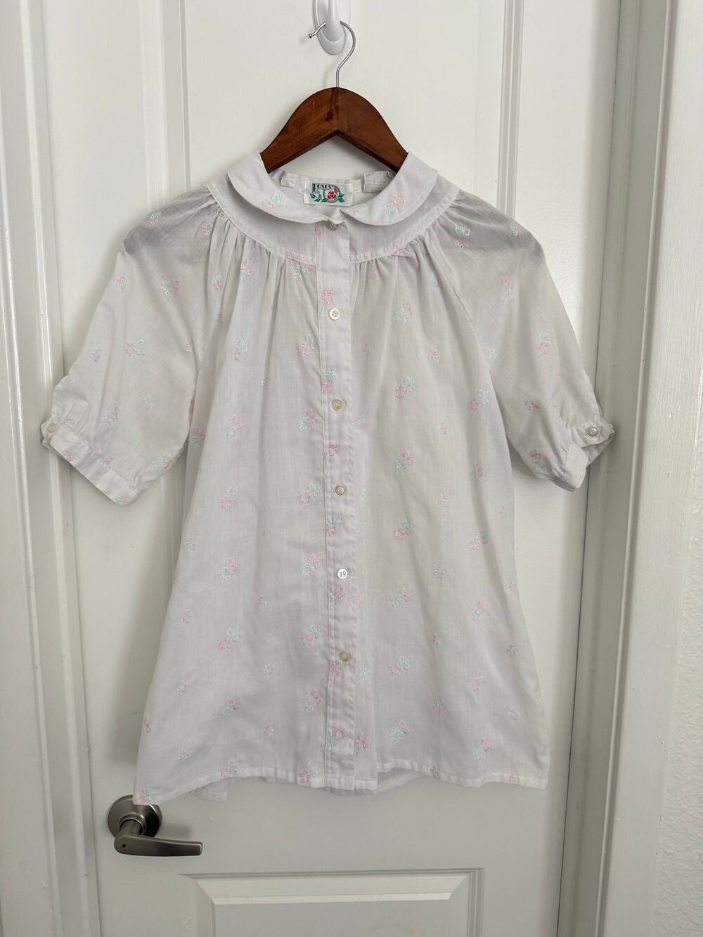 Vintage Coquette Cottagecore Cotton Blend Peter Pan Collared Embroidered Blouse